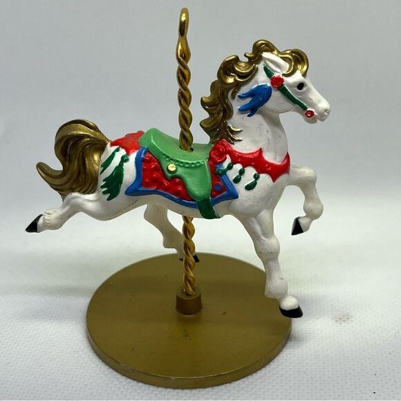 Vintage Full Set Of 5‎ Hallmark Christmas Carousel Horses & Display Stand 1989 - Picture 6 of 11